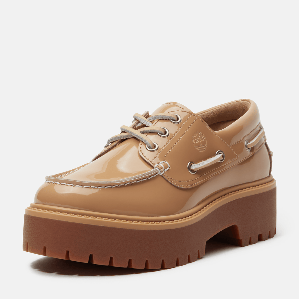 Womens Stone Street Platform Boat Shoe TBL Beige Patent Leather ALT10