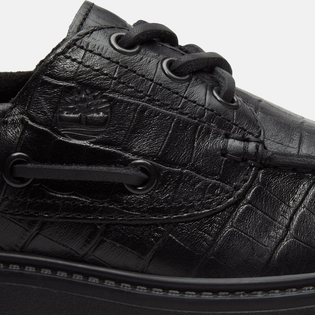 Womens Stone Street Platform Boat Shoe TBL Black FullGrain Croc ALT7
