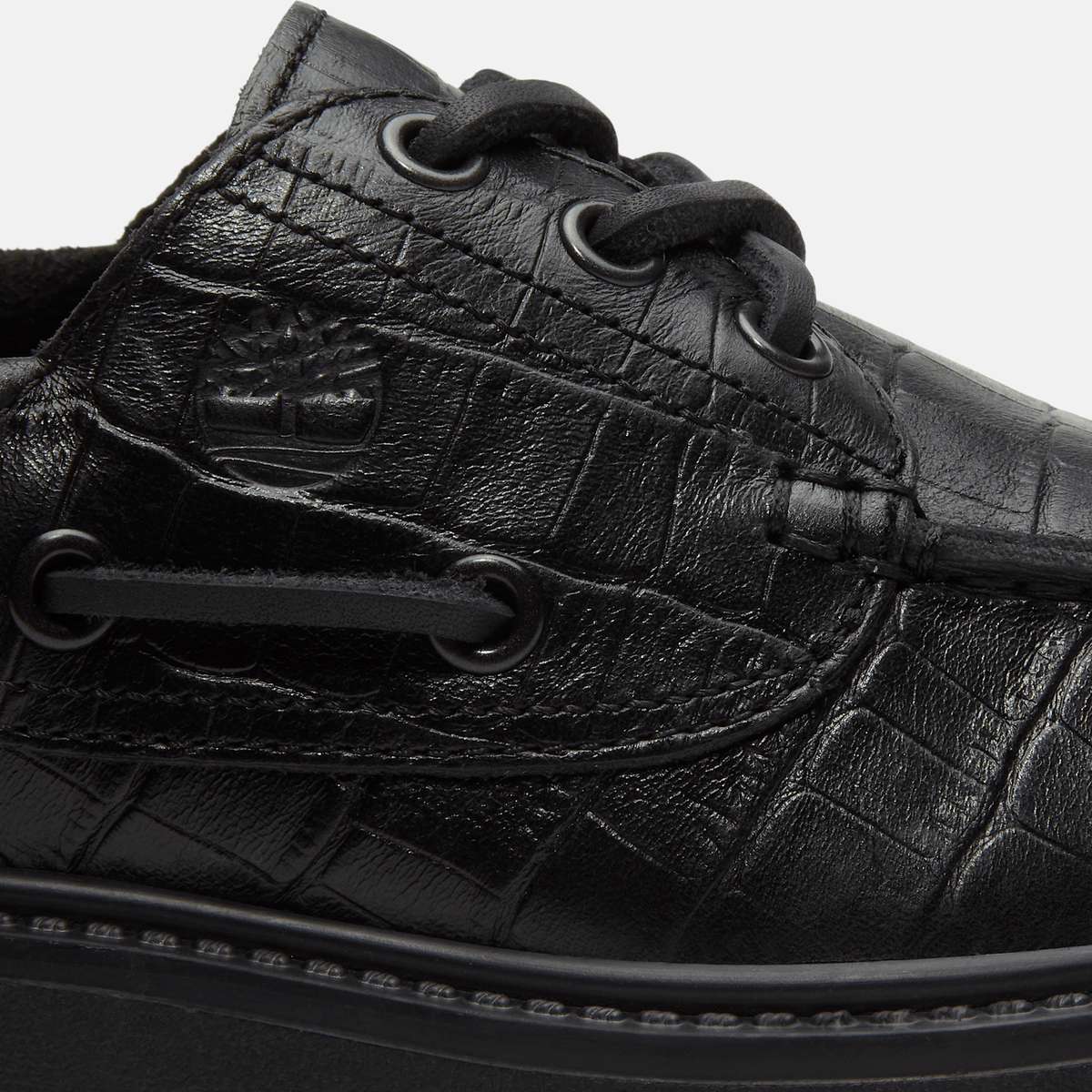 Womens Stone Street Platform Boat Shoe TBL Black FullGrain Croc ALT7
