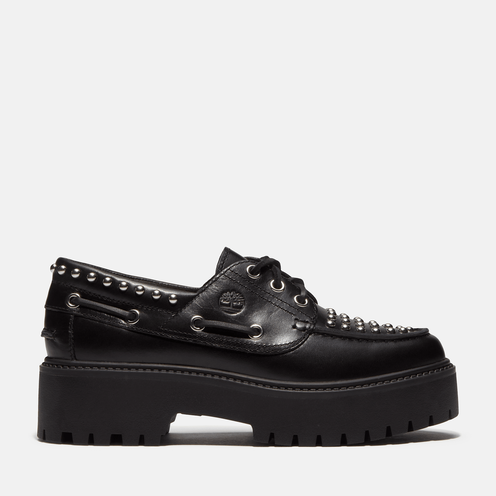 Womens Stone Street Platform Boat Shoe TBL Black FullGrain HERO