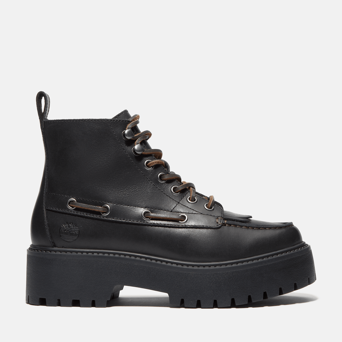 Womens Stone Street Platform Kiltie Boot TBL Black FullGrain HERO
