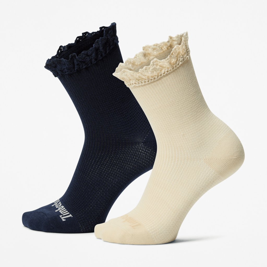 Womens Timberland 2Pack Ruffle Low Crew Sock TBL Light Tan HERO