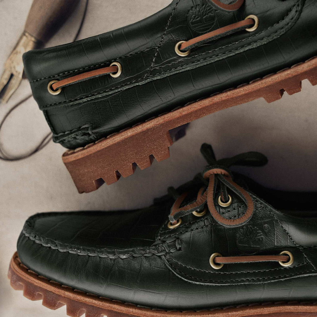 Womens Timberland Authentic 3Eye Boat Shoe TBL Dark Green FullGrain Croco ALTB