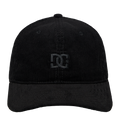 The Kids' DC Star Strapback Cap by DC Shoes is a black corduroy skate cap with a curved brim and an embroidered black DC Shoes logo on the front, shown against a plain white background.