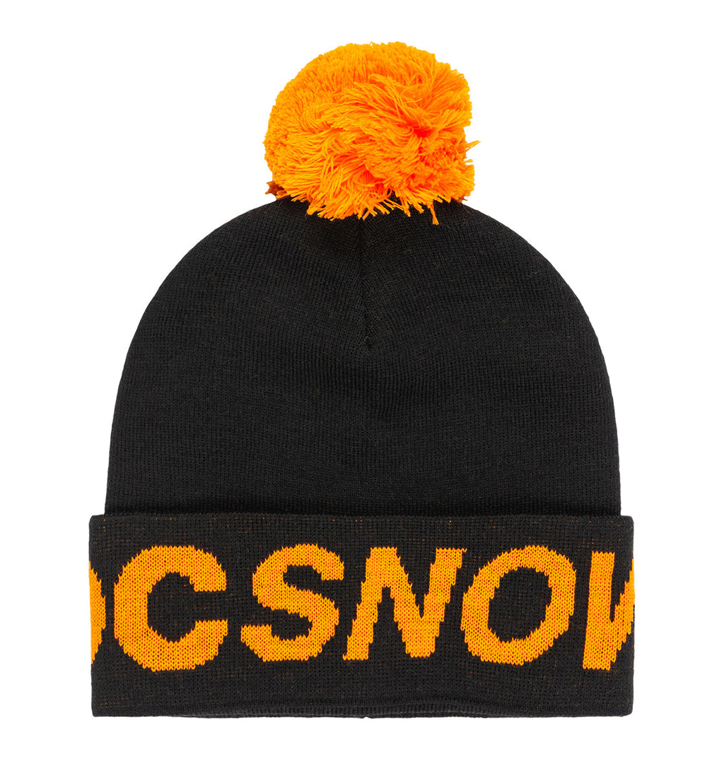 The Kids’ Gambol Beanie by DC Shoes is a black winter hat for kids, made from cozy recycled polyester and topped with a large orange pom-pom. The folded brim features bold orange “OCSNOW” lettering, making it the perfect cheerful accessory for cold-weather adventures.