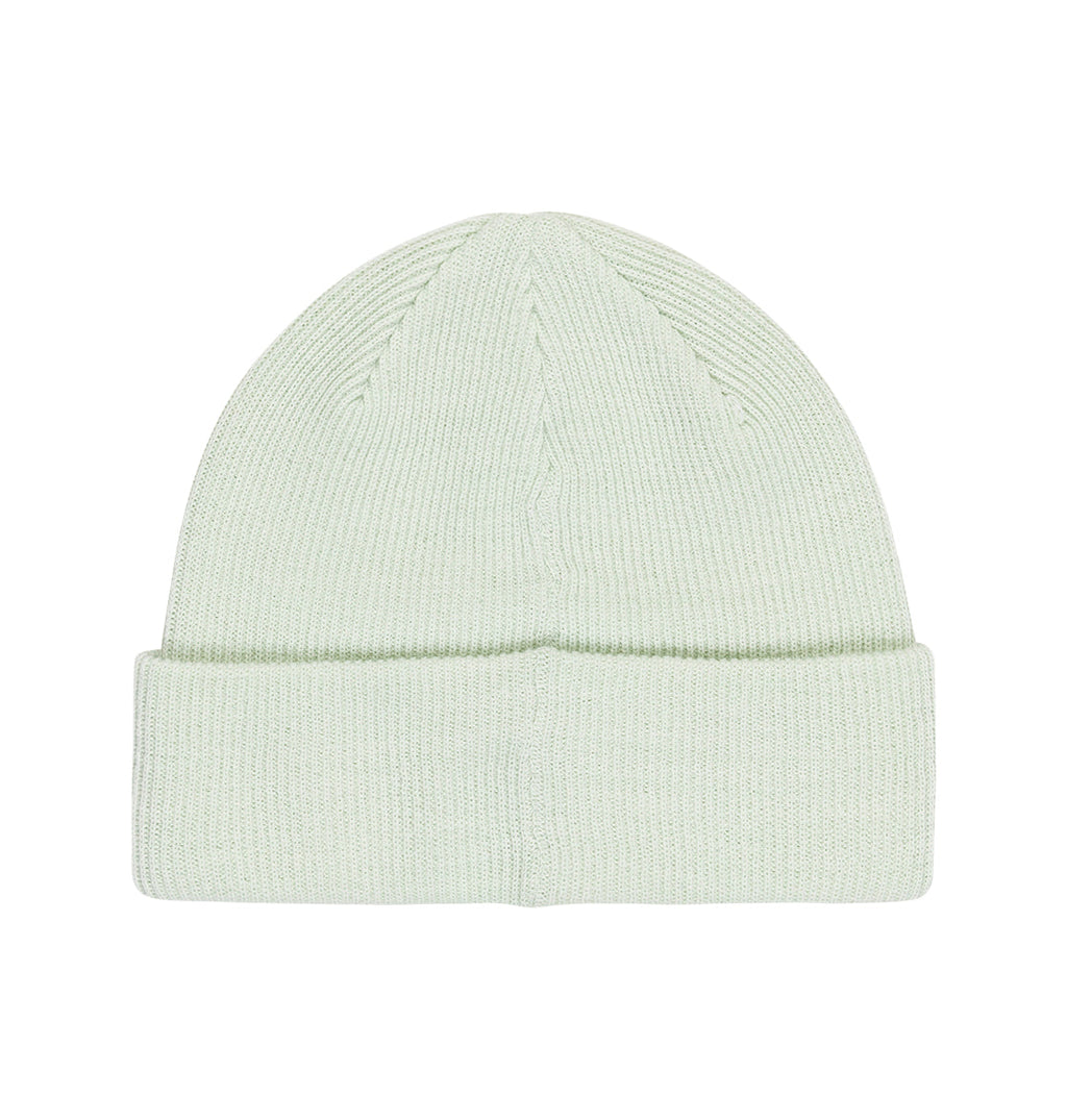 A light green, ribbed knit Women’s Label Beanie by DC Shoes with a folded brim, displayed on a white background.
