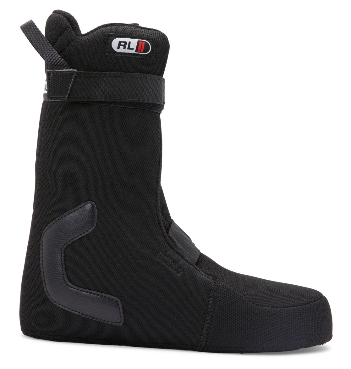 The DC Shoes Women's Lotus BOA® Snowboard Boots feature a high ankle, padded interior, Velcro top strap, and reinforced side and heel. Displayed in black from a side profile on a white background.
