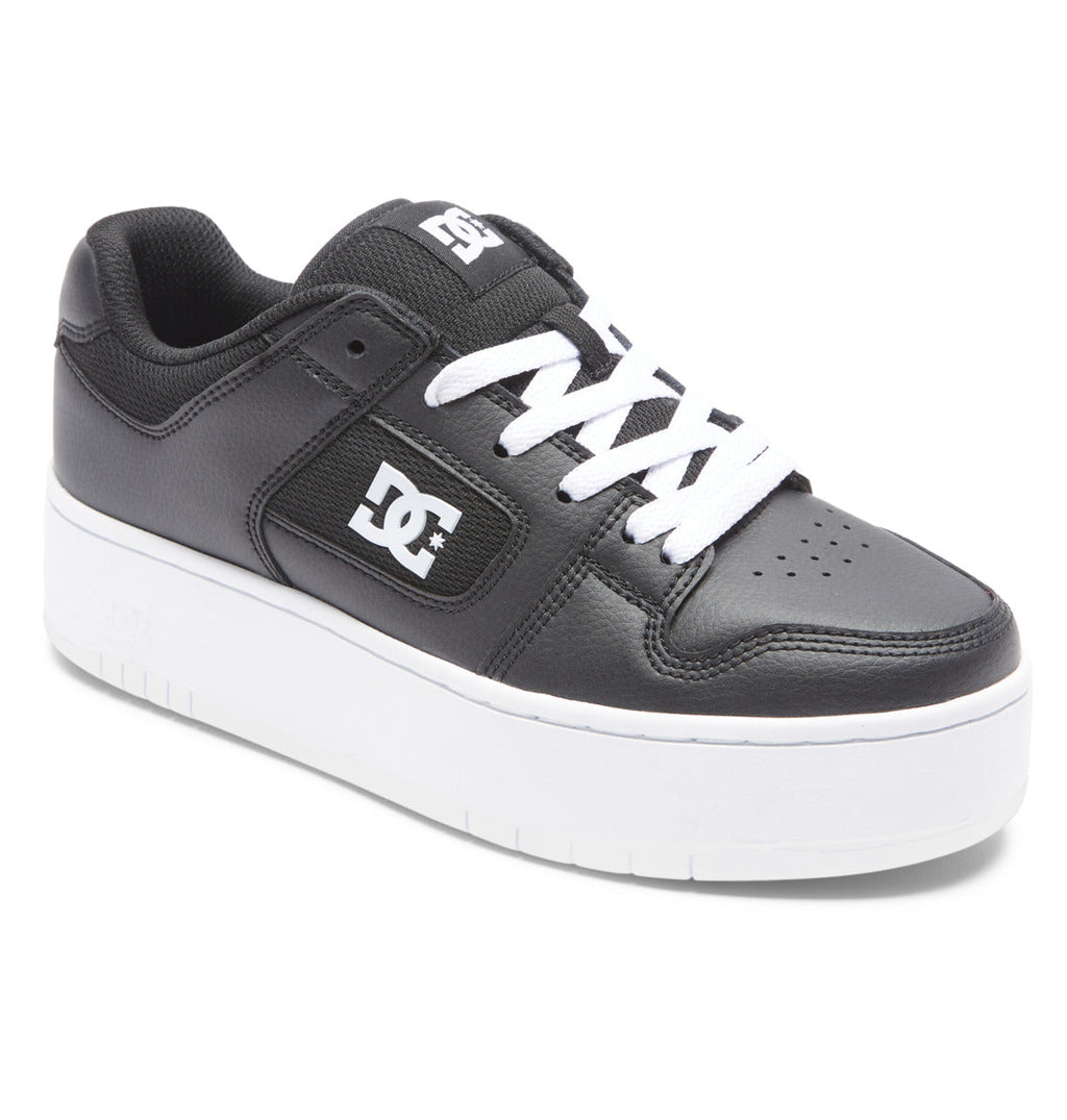 Elevate your look with the Women’s Manteca 4 Platform Shoes by DC Shoes. Featuring a sleek black and white colorway, these shoes sport classic white laces, a chunky rubber sole, and the iconic DC logo on both the side and tongue. Designed with a low-top silhouette and perforated toe detailing, they deliver exceptional comfort along with standout street style.