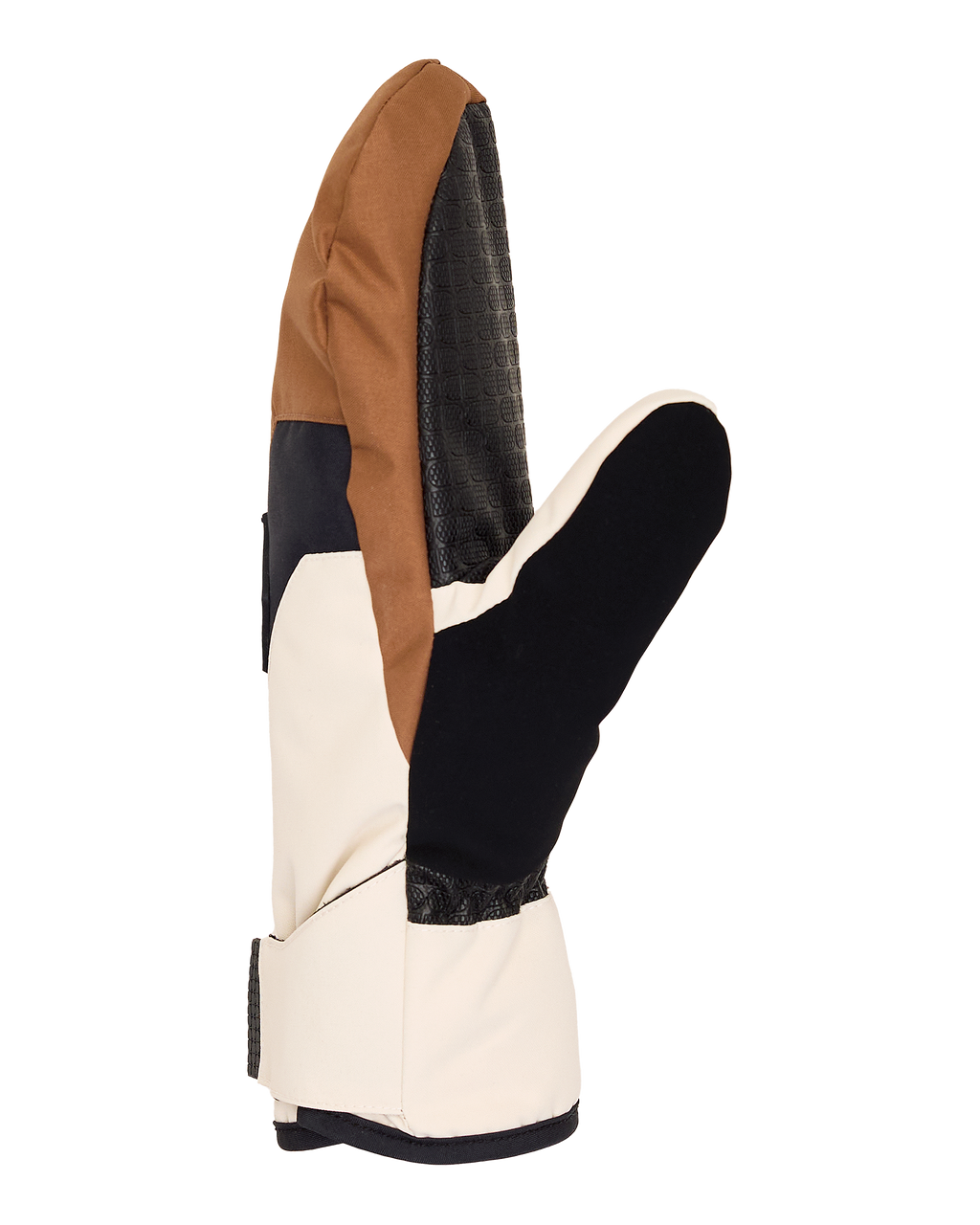 Introducing the Men’s Franchise Insulated Mittens by DC Shoes, a three-finger outdoor winter mitten available in brown, black, and cream. Shown from the side against a plain white background, these men’s mittens are insulated to provide warmth and protection during cold weather adventures.
