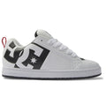 The Men’s Court Graffik Shoes by DC Shoes feature a crisp white design with a prominent black DC Star Logo on the side, classic white laces, and an eye-catching two-tone sole. A red pull tab at the heel adds both style and convenience to these men’s sneakers.