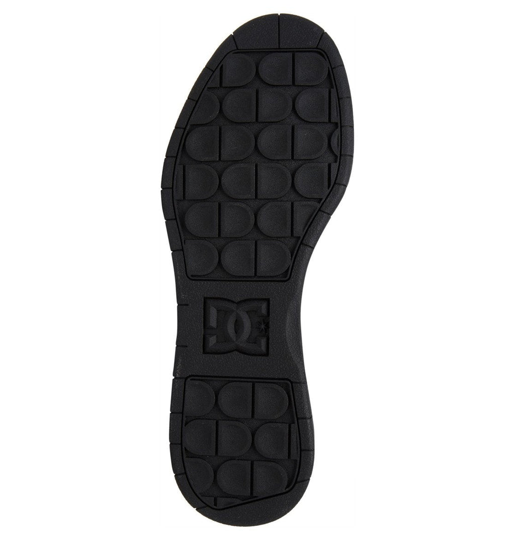 Black cupsole sole of the Men’s Central Shoes features a textured pattern of rounded rectangles and an embossed DC Shoes logo at the center, delivering classic DC style along with outstanding grip and durability.