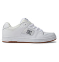 The DC Shoes Men’s Manteca 4 Shoes are white low-top sneakers featuring a gum sole, white laces, perforated detailing, and the DC Shoes logo in gray on the side. Designed as a versatile skate shoe, they combine classic style with modern performance features.