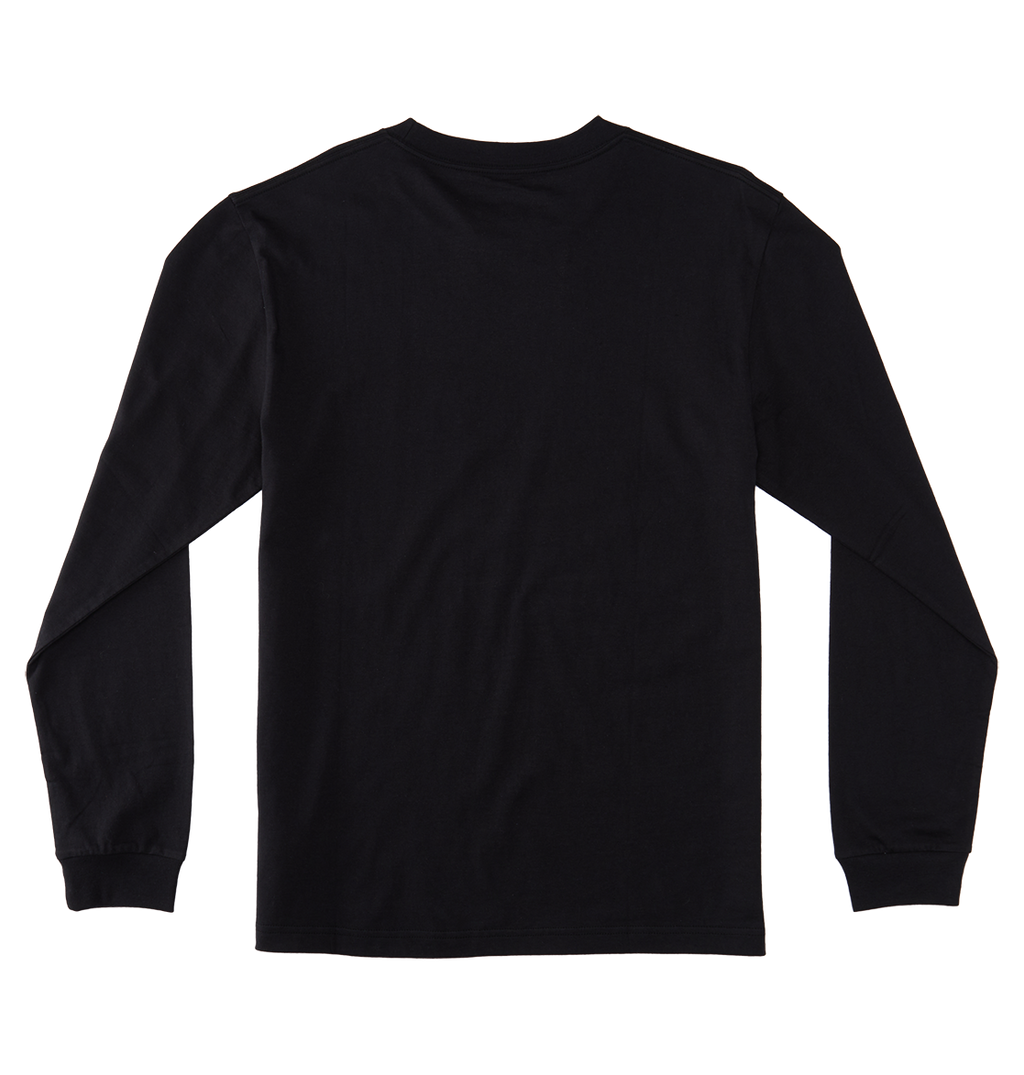 The Men's DC Star Tee by DC Shoes is a plain black long-sleeve t-shirt shown from the back, laid flat on a white background—ideal for layering during skate sessions.