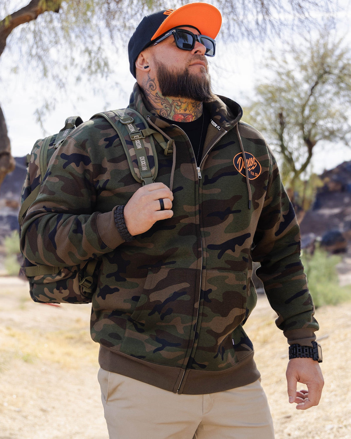 Black & Orange Esso Zip Up Hoodie - Camo