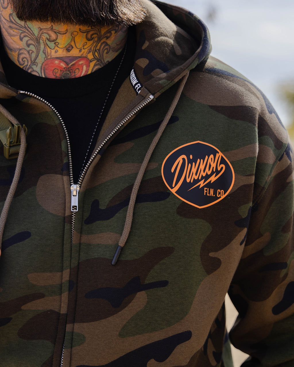 Black & Orange Esso Zip Up Hoodie - Camo