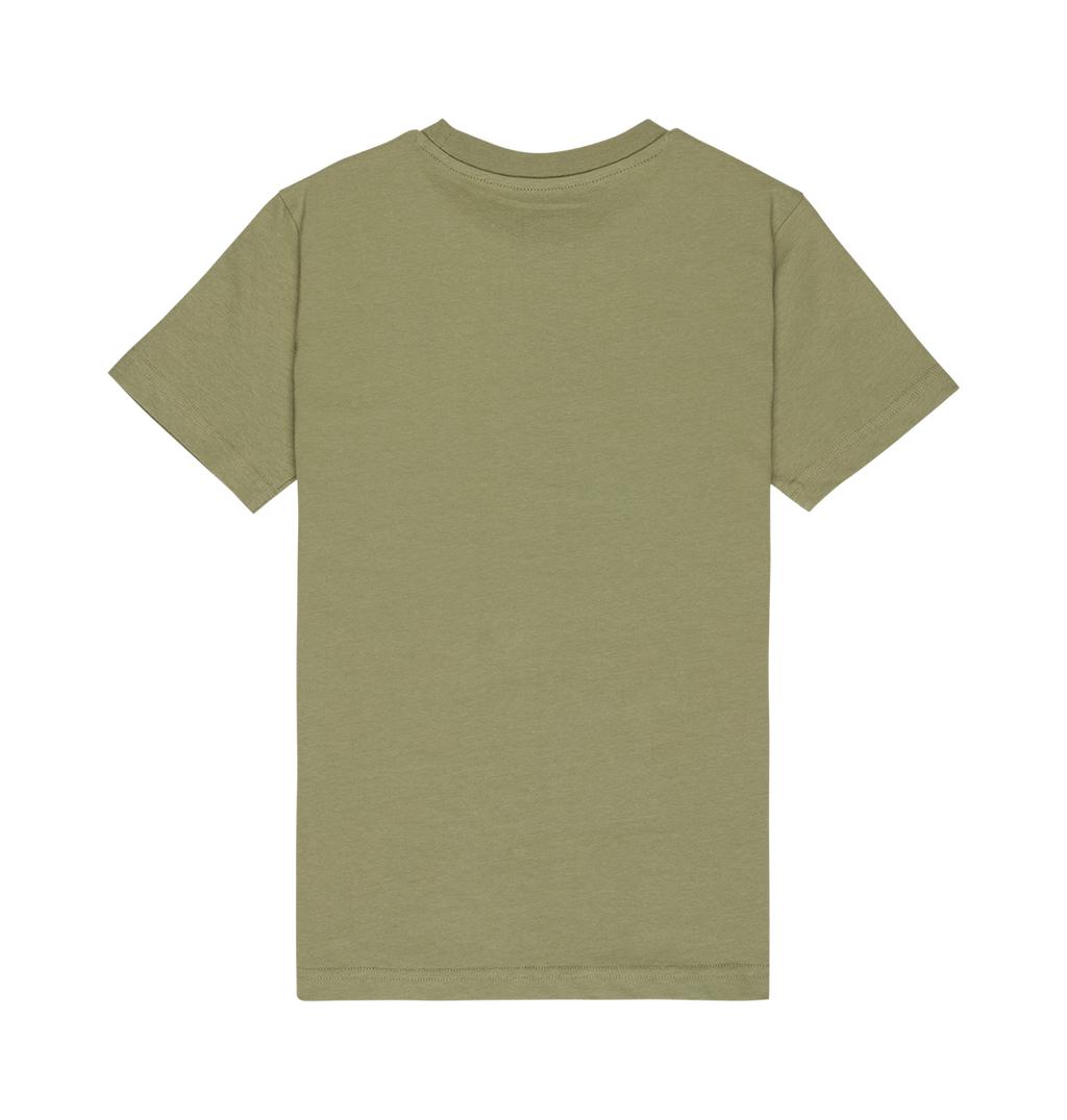 Back view of the DC Star Filled Tee Youth by DC Shoes, a plain olive green short-sleeve t-shirt crafted from soft cotton, displayed on a white background.