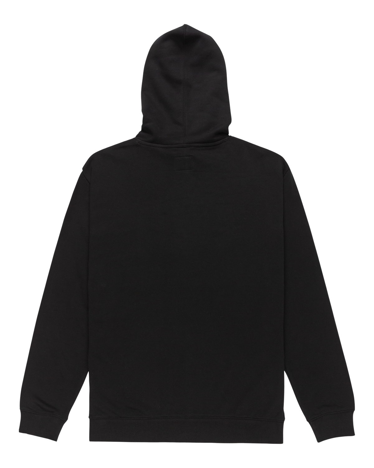 The Men's Star Hoodie by DC Shoes is shown from the back, featuring long sleeves and a plain black design with no visible logos. The hoodie is laid flat on a white background.