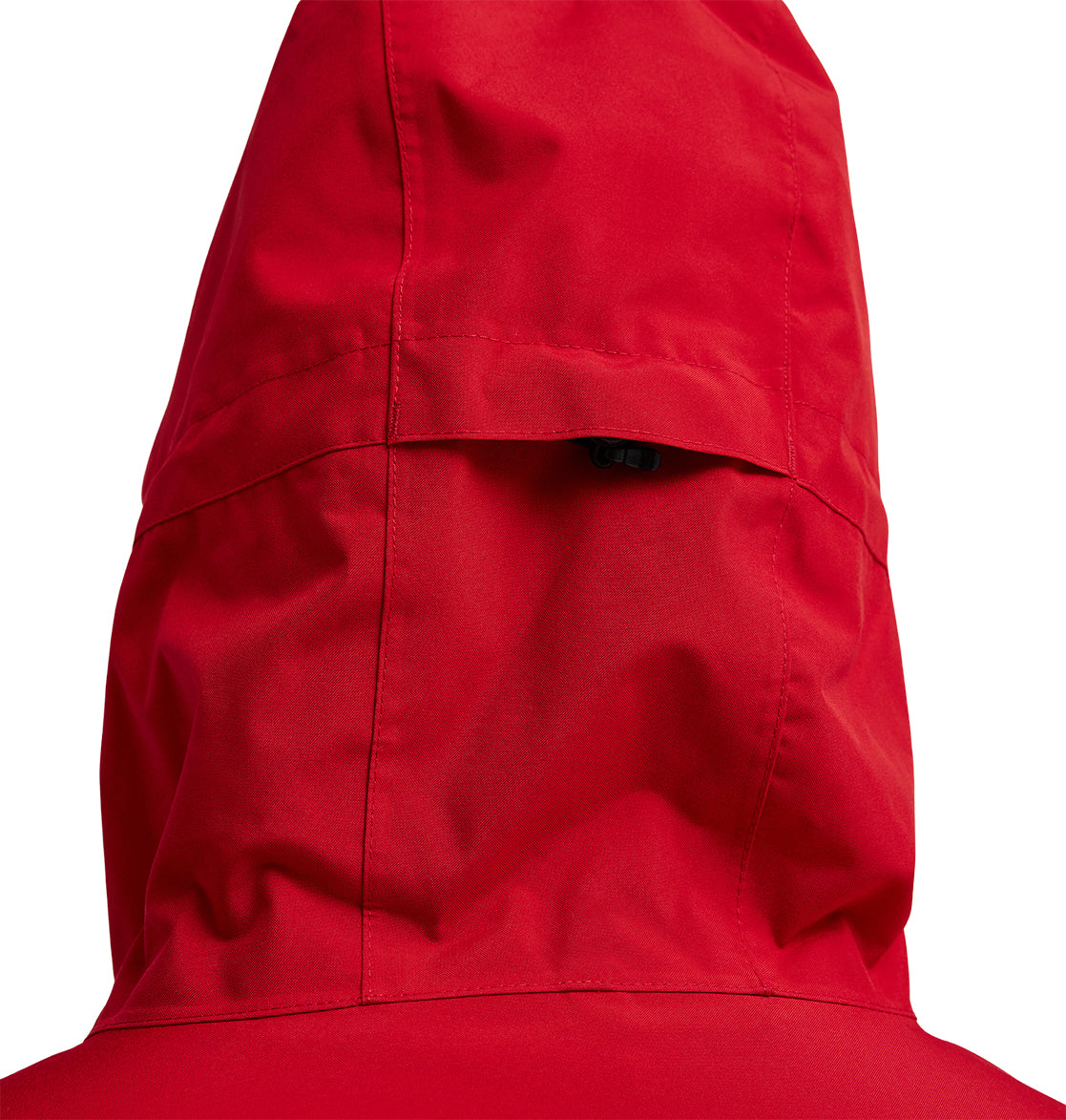 Close-up of the back of the DC Shoes Basis Jacket 10K in bright red, highlighting stitching details and a small black tab near the top. The background is plain white.