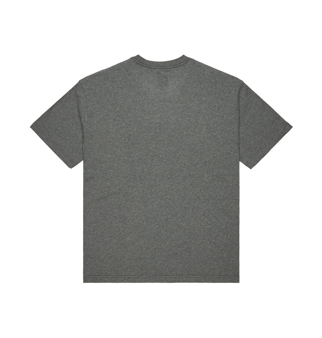 A Men’s Solid Lefty Heritage Short Sleeve Shirt by DC Shoes, featuring a plain, dark gray design with a relaxed fit and short sleeves, is laid flat with the back side facing up against a white background.