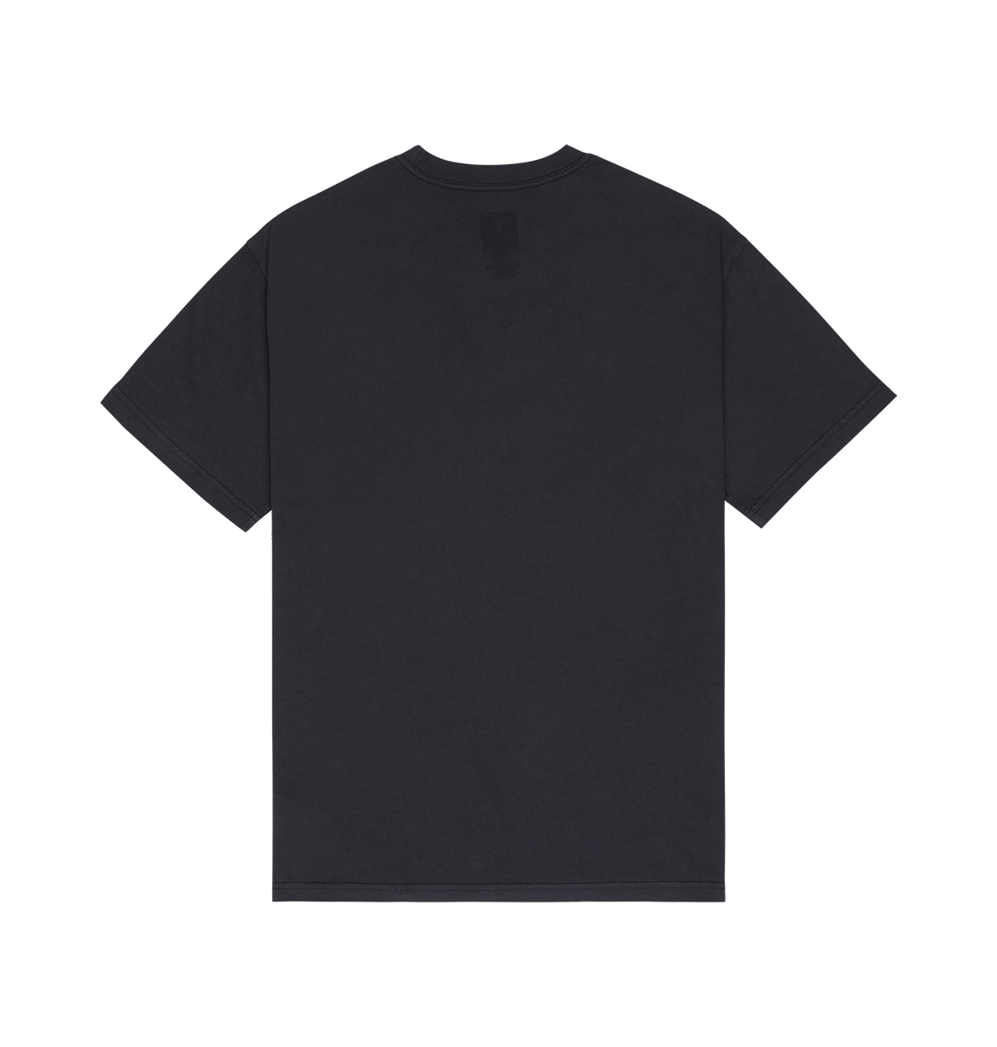 The Men's DC Speratic Tee by DC Shoes is displayed laid flat with the back side facing up against a white background, showcasing its relaxed fit and plain black short-sleeve design.