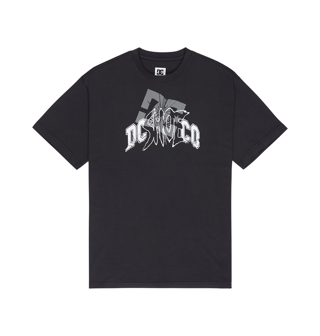 Men's DC Speratic Tee by DC Shoes features a bold white, stylized "DC SHOE CO" graphic across the chest, set over a faint, overlapping DC logo in the background. The heritage-inspired artwork adds an authentic touch to this classic graphic skate t-shirt.