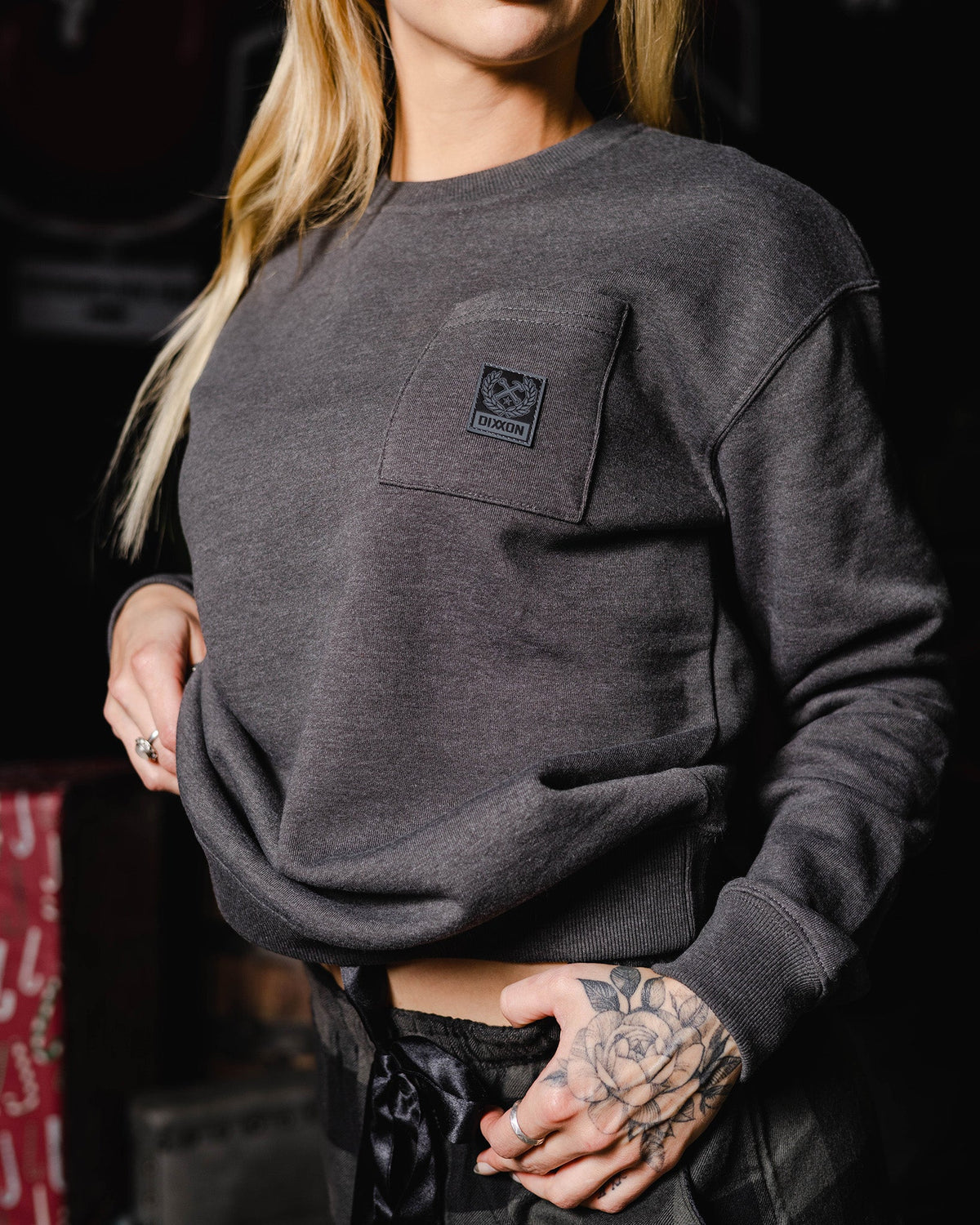 Women's Pocket Crewneck Sweatshirt - Heather Charcoal